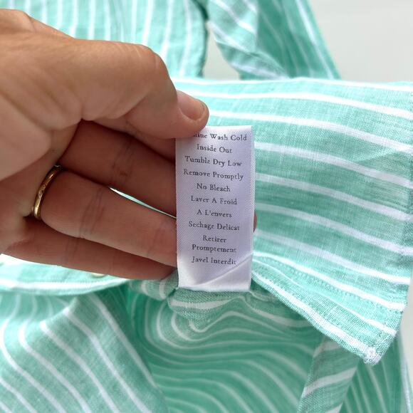 Frank & Eileen Barry Button Up Shirt Green White Mint Striped Linen XS - Picture 7 of 7